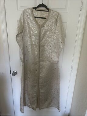 Elegant Ivory Embroidered Long Dress kaftan